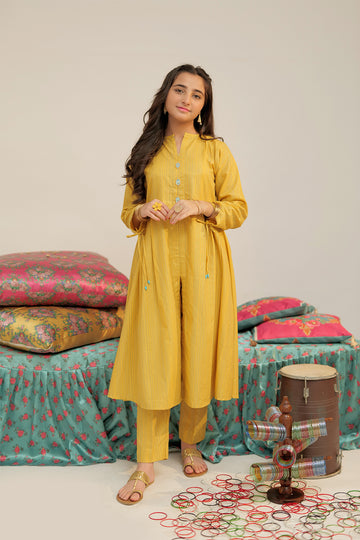 GBC-02619 | Yellow & Multicolor | Casual 2 Piece Suit  | Cotton Dobby Jacquard